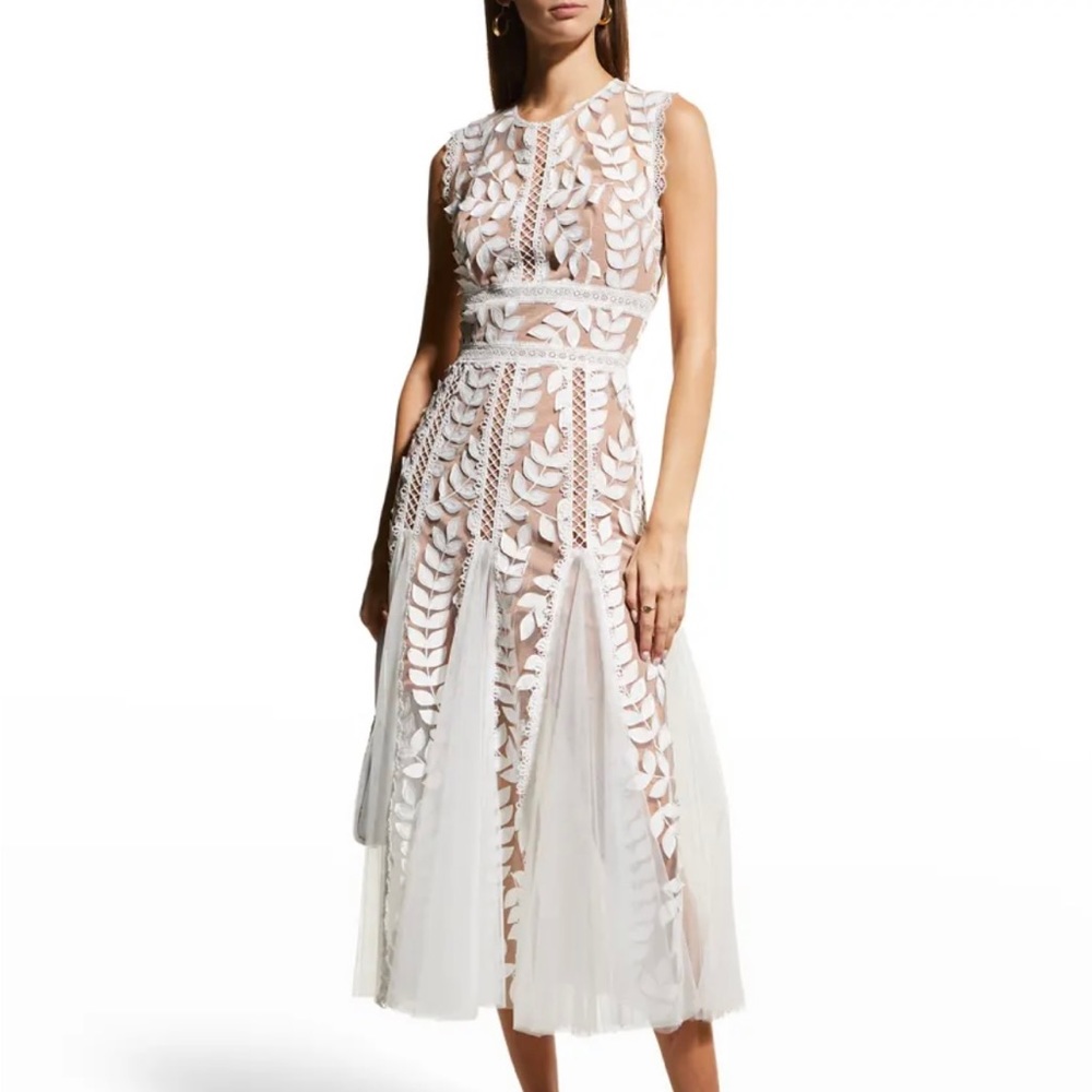 Saba Blanc Floral-Appliqué Lace Midi Dress (XL/US14)